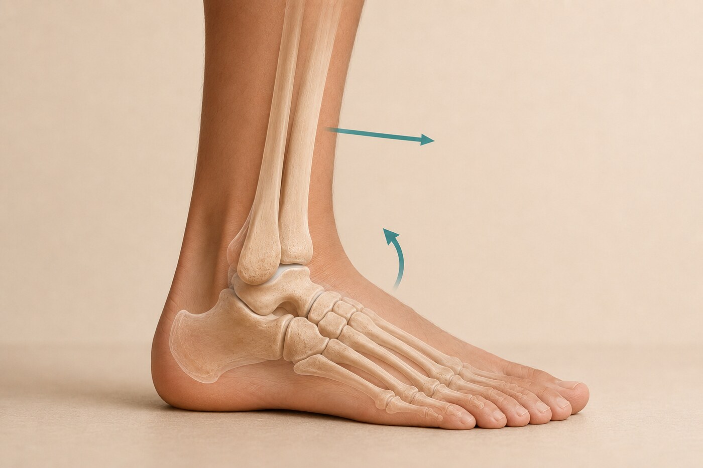 Clinical illustration of the foot arch, ankle, and lower leg adapting during weight-bearing movement